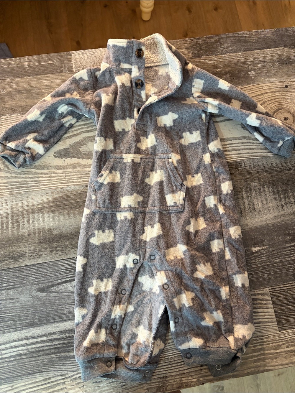 Carter's Gray and Cream Polar Bear Sherpa-Lined Puffer One-Piece